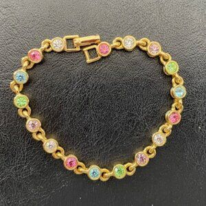 Vintage bracelet-Multi color gemstones-Set in gold tone metal